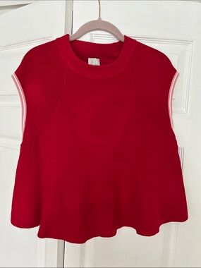 Anthropologie Bright Red sweater Swing Tank with Pink Trim